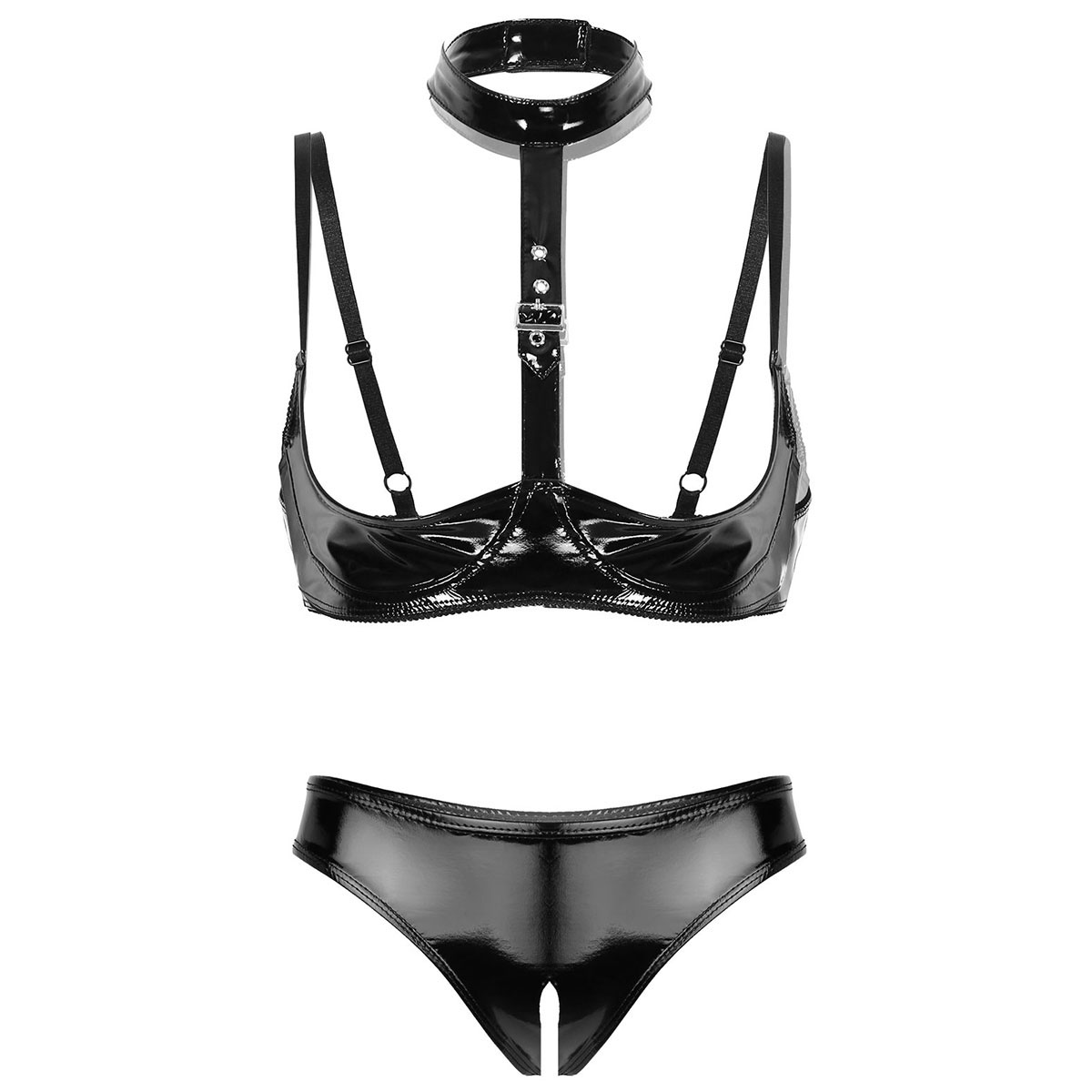 Bralette Triangle Set - Mulheres Couro de Patente Lingerie Conjunto,