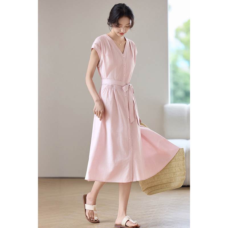 Linen Dress Wrap - Vestido Midi Rosa Feminino SENTUBILA de
