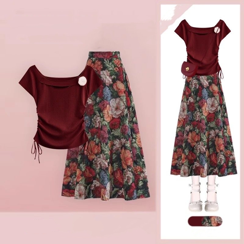 Mulheres sorte vinho tinto cam - Midi Skirt Floral avaliação e preço